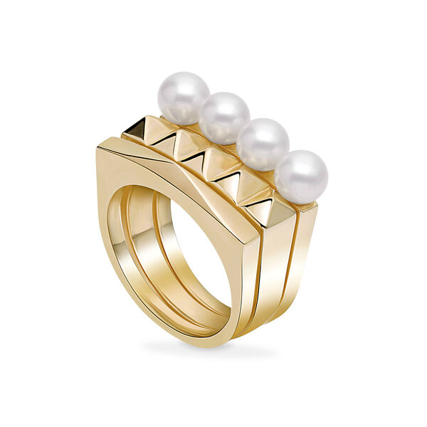 Stackable Yellow Gold and Pearl Rings